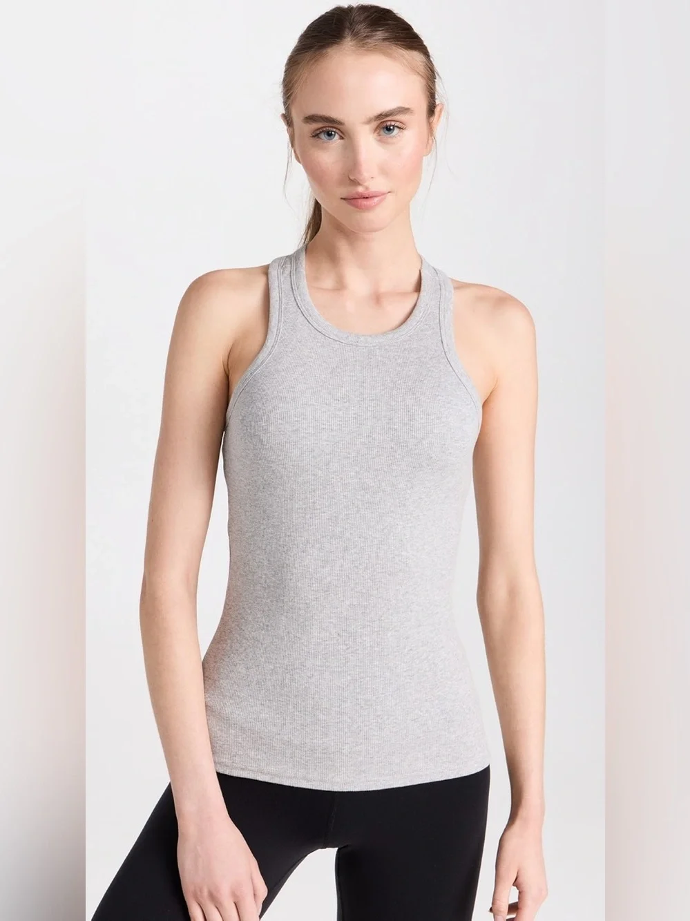 ALO Yoga Light Grey Ribbed Aspire Full Length Tank Top Racerback Tank size XS